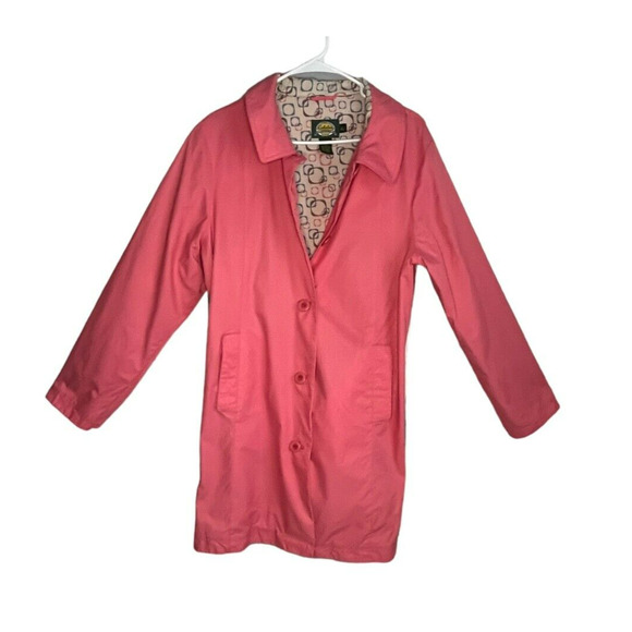 Cabelas Mid Length Rain Jacket Size Large Pink Button Front Pockets - Picture 1 of 8